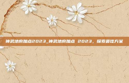 神武地府加点2023_神武地府加点 2023，探索最佳方案